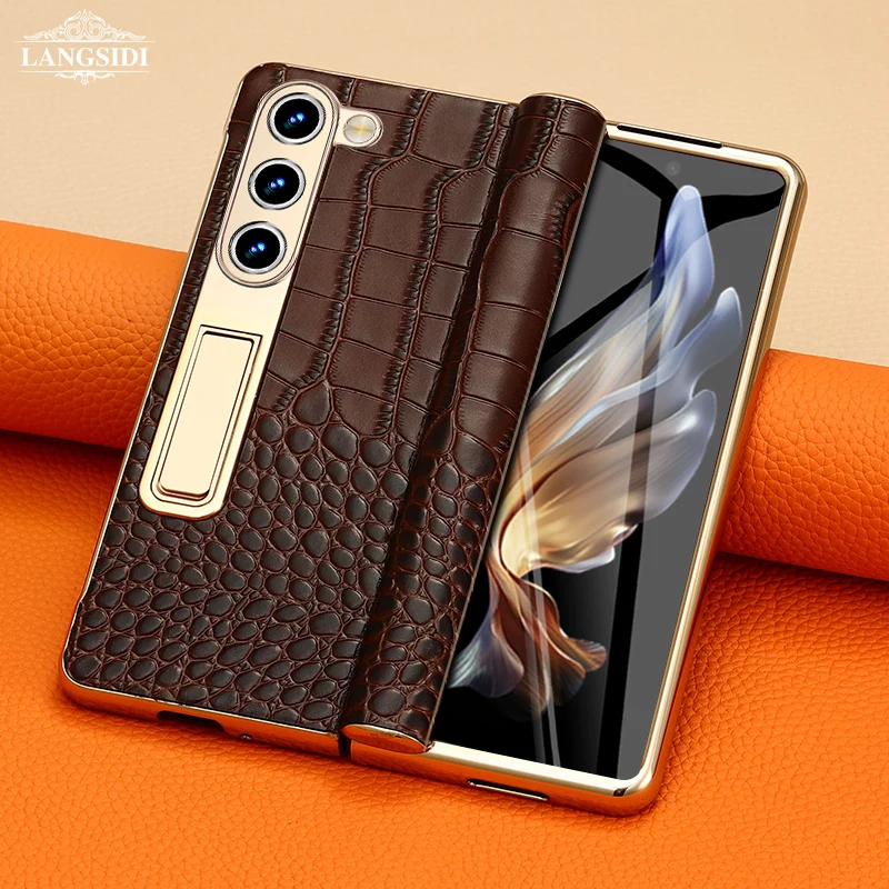 Galaxy Z Fold7: Leder-Flip-Hülle Fold8 Ultra Fold7 mit magnetischem Scharnierständer und Spiegelfolie