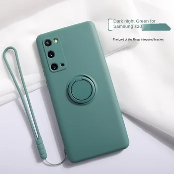 Galaxy S21: Flüssigsilikon-Ringhalter-Hülle stoßfeste Abdeckung Riemen Magnethüllen
