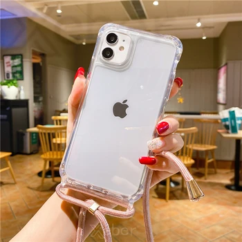 iPhone 16: Lanyard-Riemen, Crossbody-Kordel, Seil, durchsichtige Hülle, stoßfeste Acryl-Schutzhülle