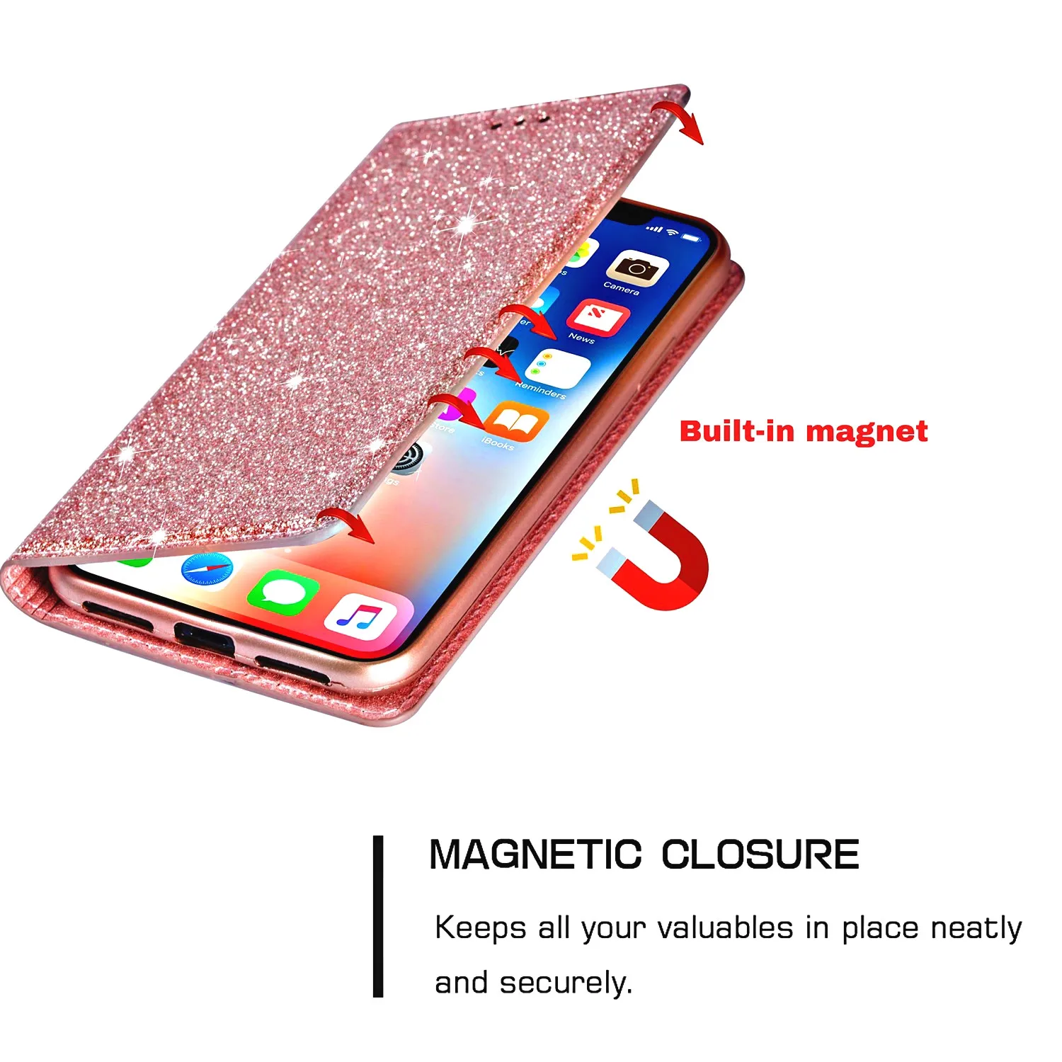 Glitzer-Lederhülle Flip Cover – Bild 3