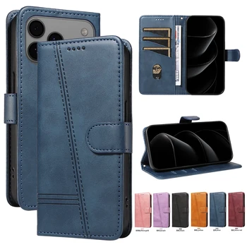 IPhone 17: Line Lederhülle Handyhülle Flip Wallet mit Kartenfach und Ständer Handybuch-Cover