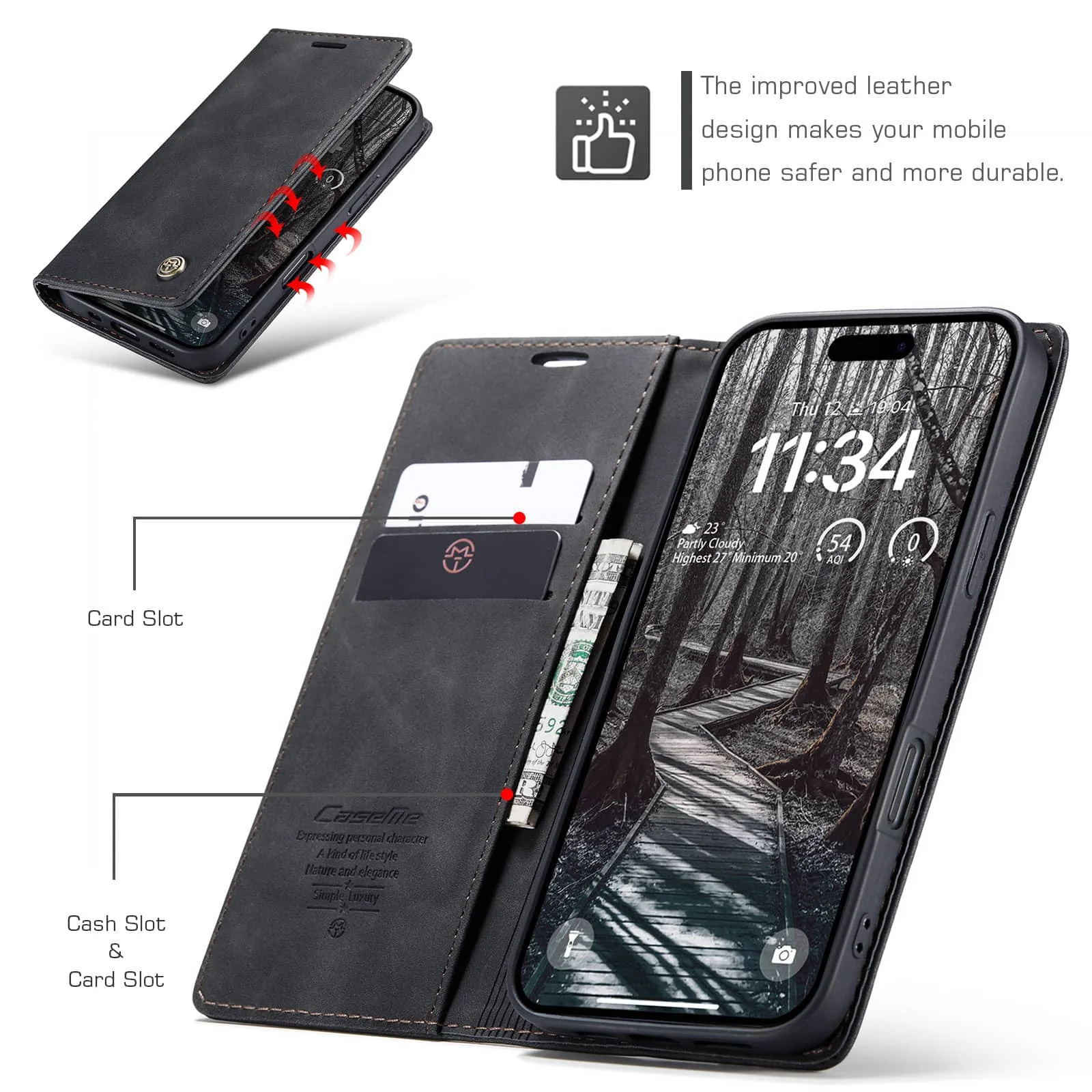 Flip Wallet Hülle, Leder Magnetische Folio-Abdeckung mit Kartenhalter, Ständer - TPU Hülle – Bild 2