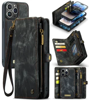 iPhone 16 Pro Max: CaseMe Lanyard Leder-Brieftaschenhülle mit Magnetverschluss und Kartenfächern