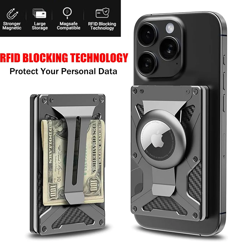 Mag Safe Wallet Geldscheinklammer, Air-Tag-Halter und Geldklammer, [Mit 1 Magnetfolien], für magnetische und nicht