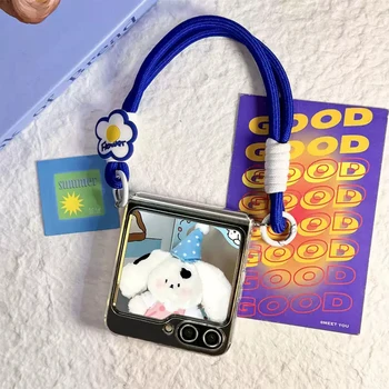 Galaxy Z Flip4: Einfache Handyhülle in Unifarbe mit Blumen-Handriemen Flip5 Flip4 3 Rückseiten-Cover