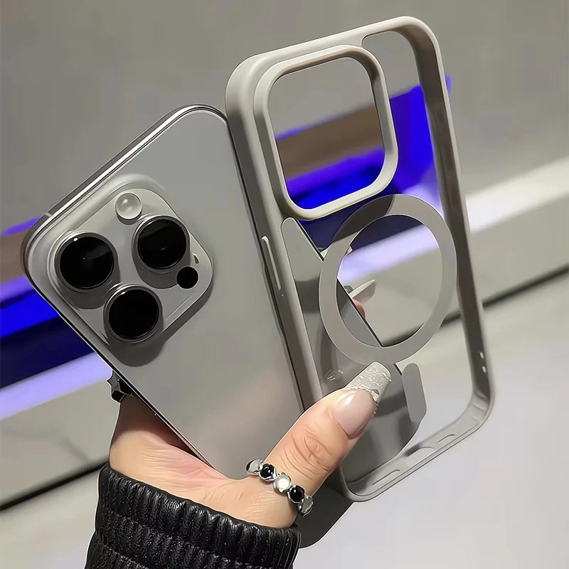 iPhone 13: Matte Natural Titanium magnetische Lade-Handyhülle Magsafe, stoßfeste Hartschale