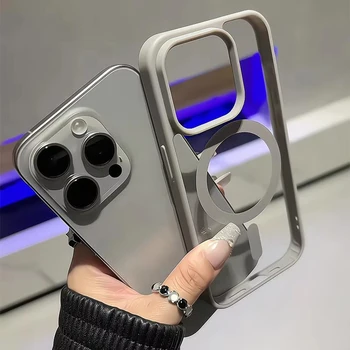 IPhone 16: Matte Natural Titanium magnetische Lade-Handyhülle Magsafe, stoßfeste Hartschale