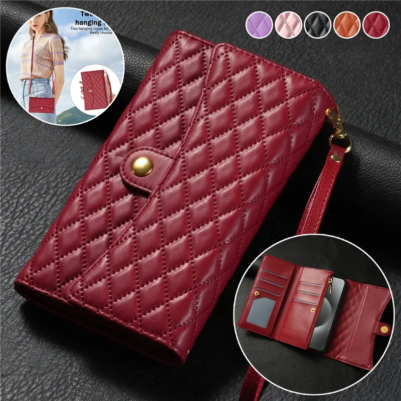 iPhone Air: Crossbody-Lanyard-Leder-Handyhülle mit Reißverschluss mit Handgelenkschlaufe