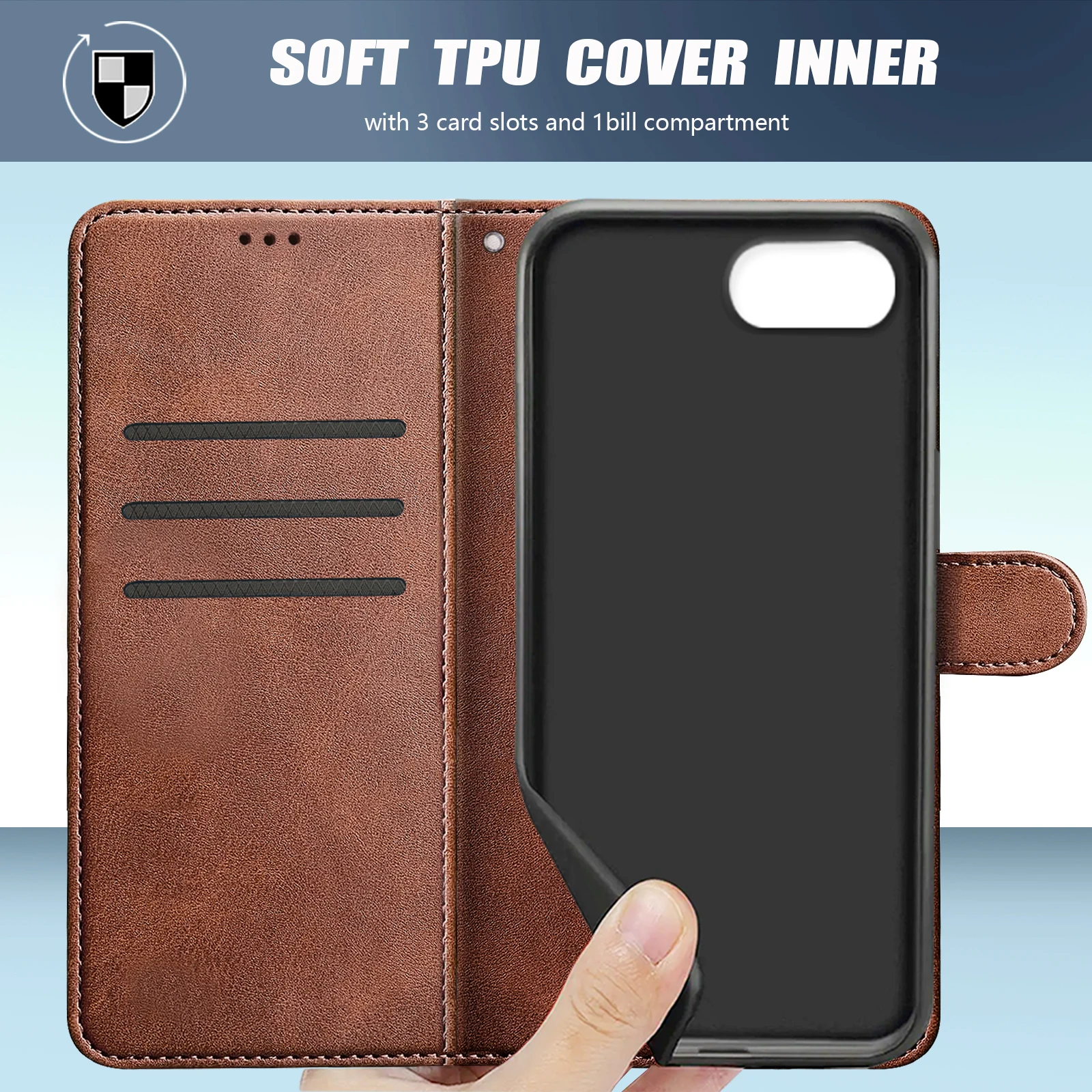 Brieftaschenhülle Handyhülle mit Kartenhalter Magnetischer Flip-Leder-Ständer Stoßfeste Schutzhülle – Bild 3