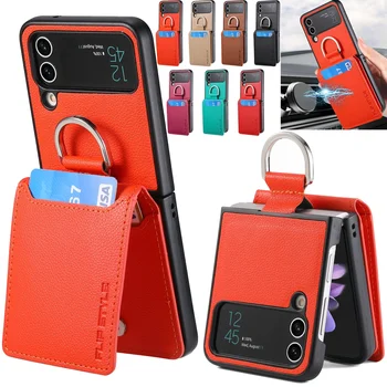 Galaxy Z Flip7: Magnetischer Ringhalter, Leder, Brieftasche, Karten, Solt-Hülle, Flip5, 5G, Flip4, Ständer