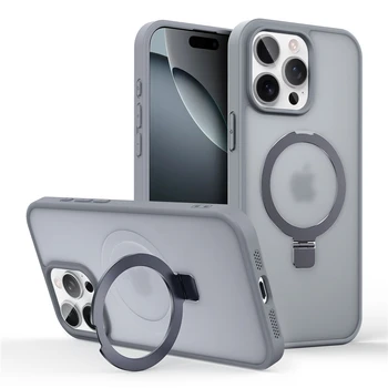 iPhone 16: Matte Metallring-Magnet-Handyhülle für Magsafe KickStand-Halter-Abdeckung