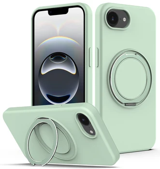 iPhone 16e: Hülle Silikon PC Eisenring Magnetisch Sturzsicher 360 Grad Drehbarer Ständer Schutzhülle Bumper
