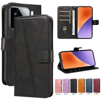 Xiaomi 14: Linie Ledertasche Lite Flip Wallet Magnetische Karte Abdeckung Funda