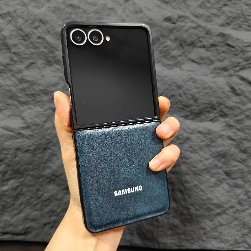 Galaxy Z Flip6: 4 5 6 7 8 5G Hülle Luxus PU-Leder Handyhülle Modisches 2-teiliges Set Stoßfeste Rückabdeckung