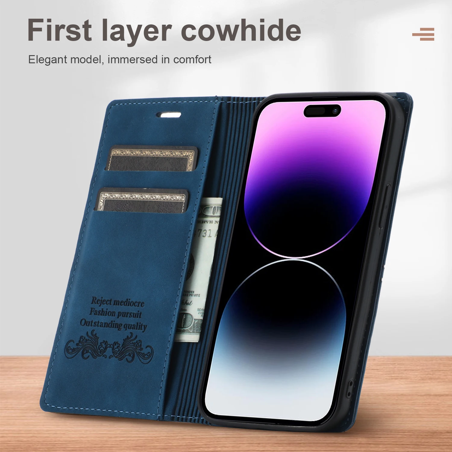 Leder-Flip-Wallet-Hülle Magnetischer Kartenhalter Handyhülle – Bild 4