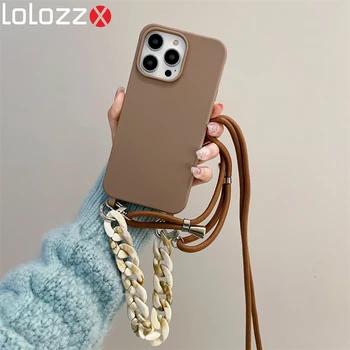 IPhone 11 Pro Max: Luxus-Crossbody-Lanyard-Seilband-Telefonhülle, Acrylkette, Silikon-Softcover