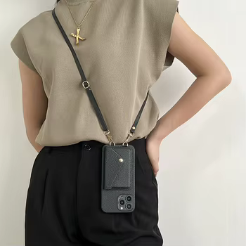 iPhone 17 Pro Max: Luxuriöse Crossbody-Lederhülle mit Kartenfach und Umhängeband