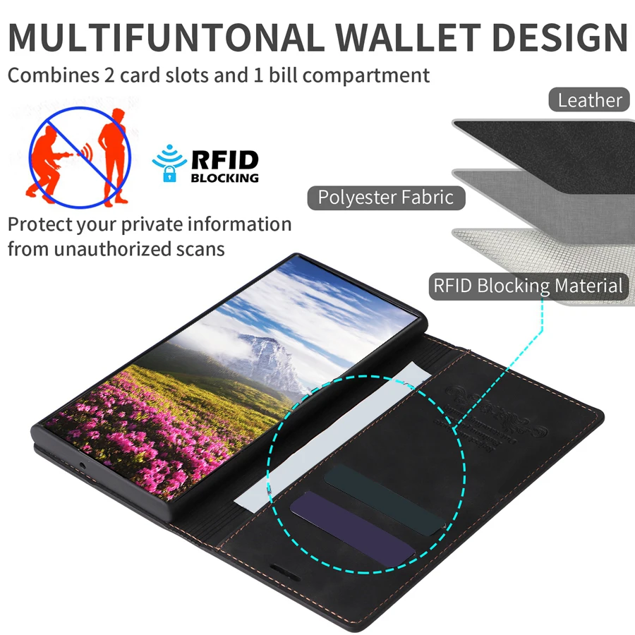 Brieftaschen-Kartenfach Magnetisches Flip-Lederetui – Bild 3