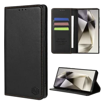 Galaxy S24 FE: Hautfreundliche Magnetische Flip-Lederhülle mit Kartenfach S10+