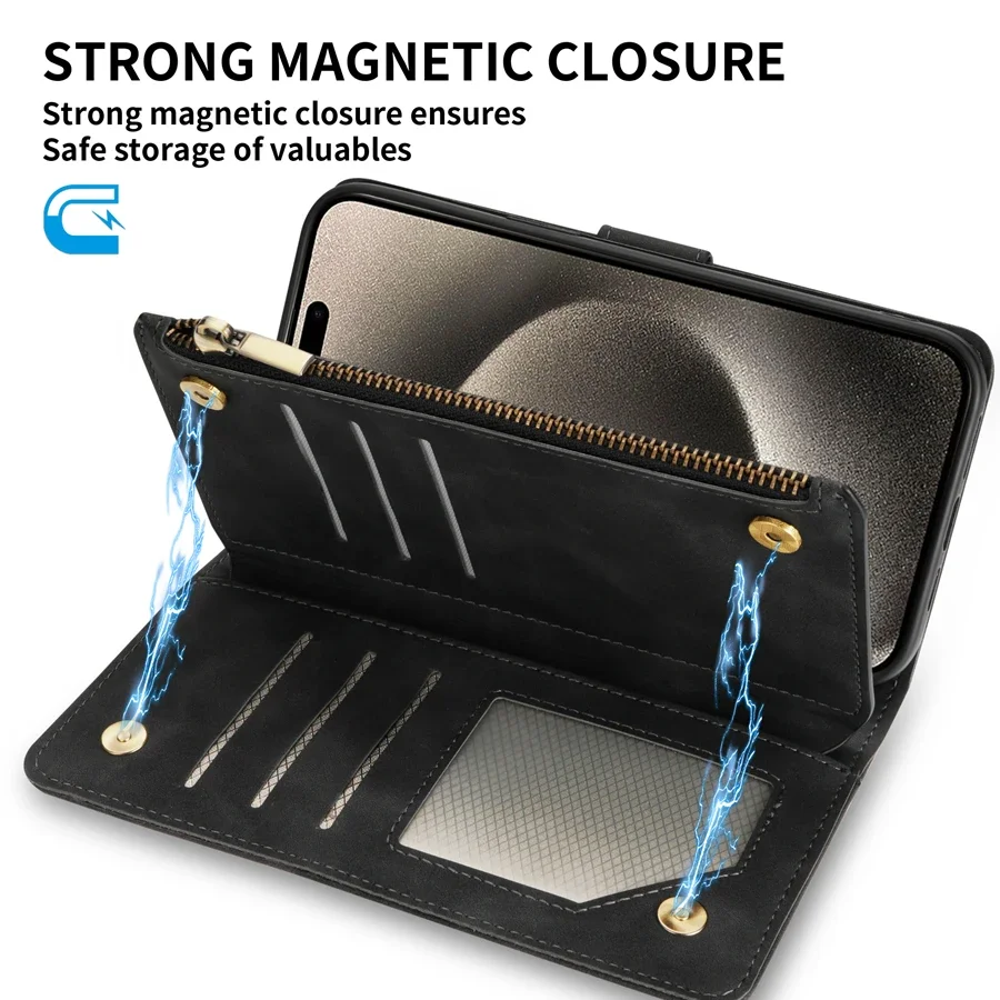 Brieftasche Multi-karte Zipper Ständer Magnetische Flip Leder Fall – Bild 3