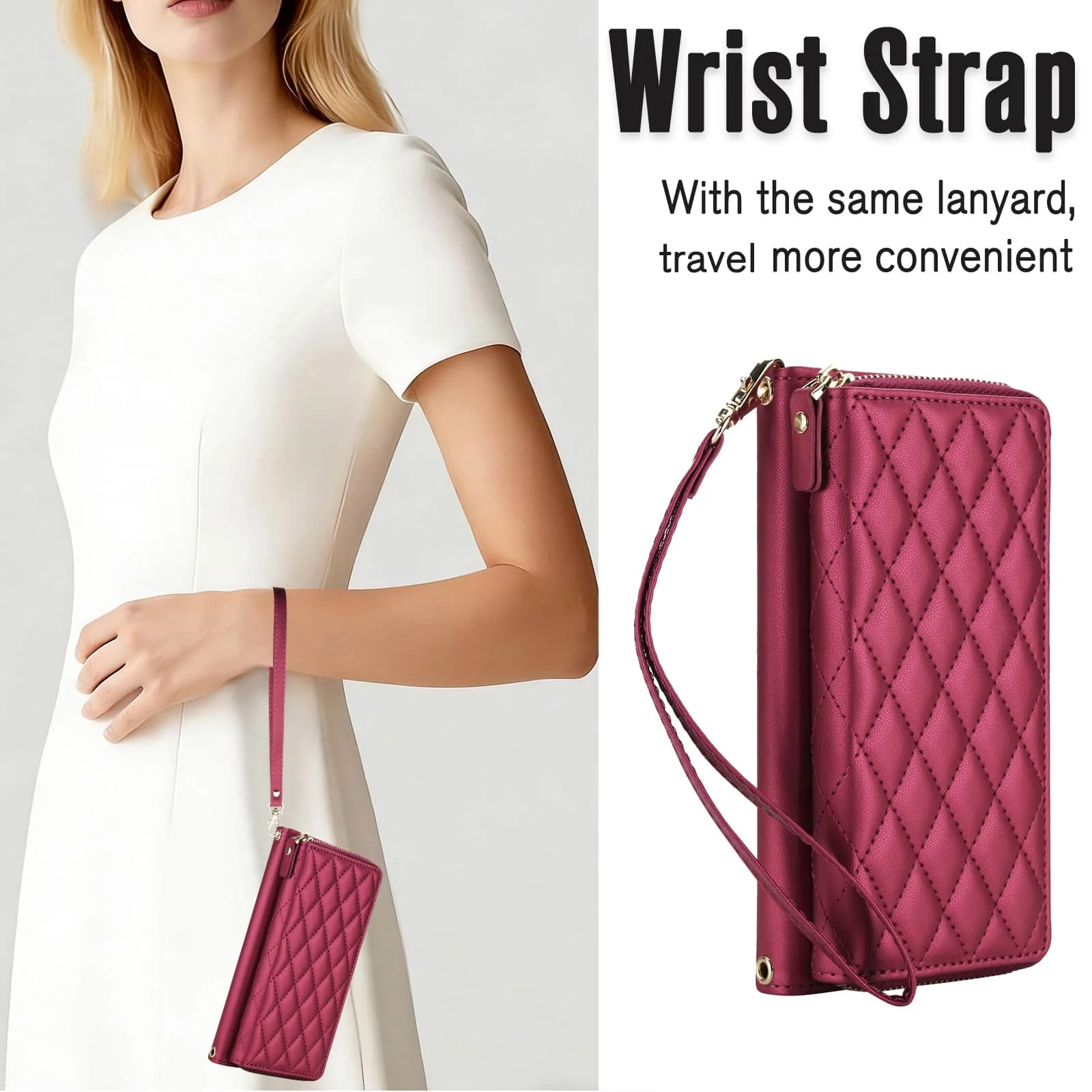 Crossbody Brieftaschen-Hülle, RFID-blockierende Reißverschluss-Geldbörse Flip-Cover mit Kartenhalter – Bild 5