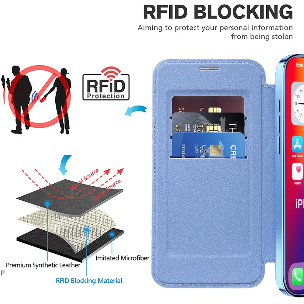 Luxuriöse Transparente Flip-Leder-Brieftasche mit Magnetverschluss Kartenfach für MagSafe Hülle – Bild 4