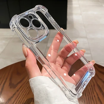 IPhone 12: Stoßfeste Handyhülle, transparenter Stoßfänger, Acryl, harte Rückseite, silberner Knopf