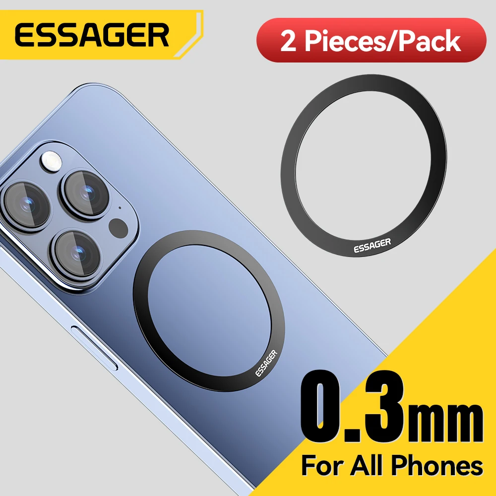 Essager 2 Stück magnetischer Metallring 0,3 mm Universalaufkleber für iPhone 15 14 Pro MagSafe Magnet für Samsung