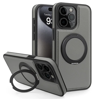 iPhone 13: 360° drehbarer Metallringständer, magnetische Lederhülle für Magsafe Halterung