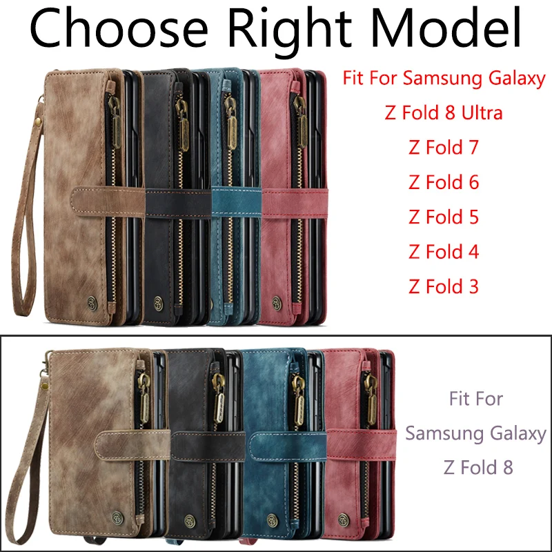 Reißverschluss-Leder-Brieftaschen-Handyhülle Fold8 Fold7 Fold6 mit Handschlaufe und Kartenfächern – Bild 2