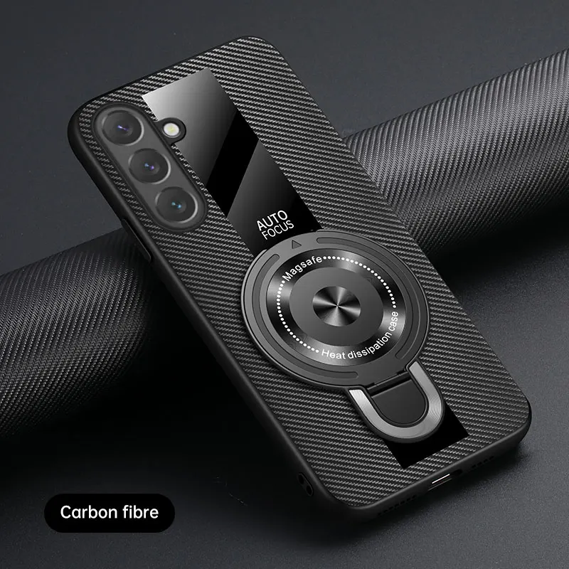Galaxy S25 FE: Hülle Magnetringhalter Luxus Silikon Schaffell Leder Plexiglas Pu Premium stoßfeste Abdeckung