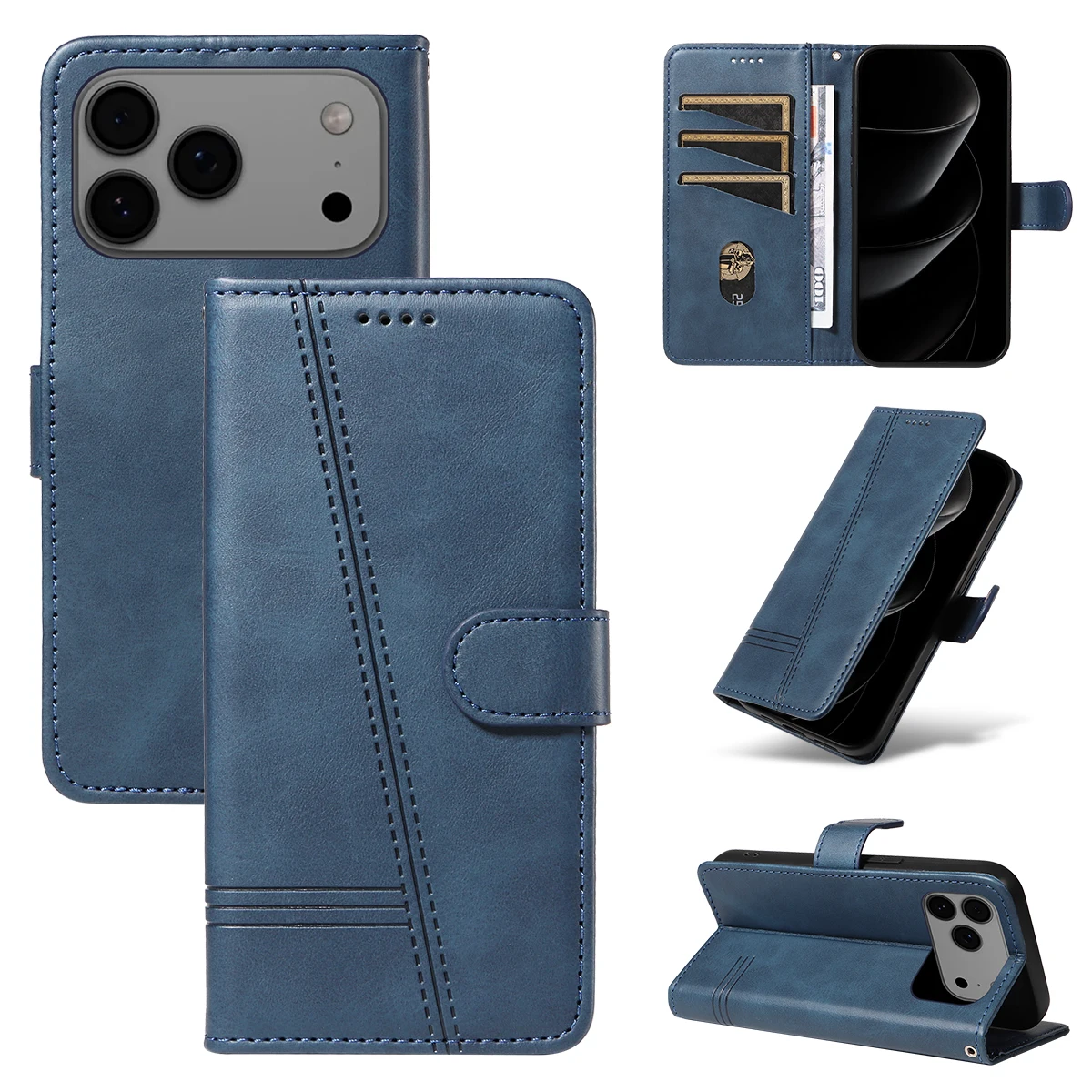 Line Lederhülle Handyhülle Flip Wallet mit Kartenfach und Ständer Handybuch-Cover – Bild 6