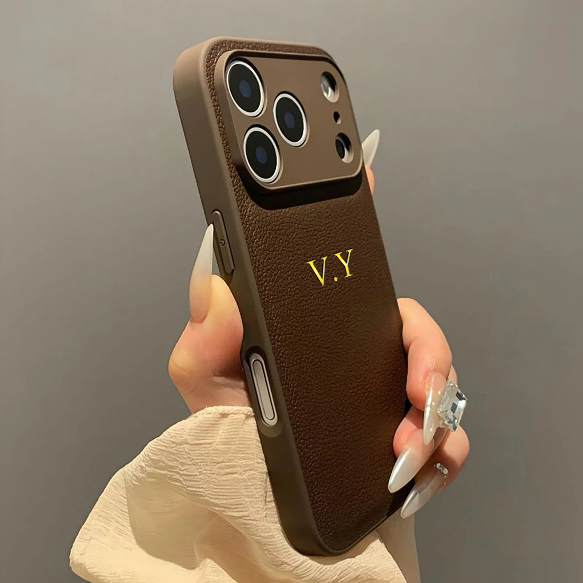 Personalisierte individuelle Namens-Handyhülle Gold 3D-Heißfolienprägung Kunstlederhülle – Bild 6