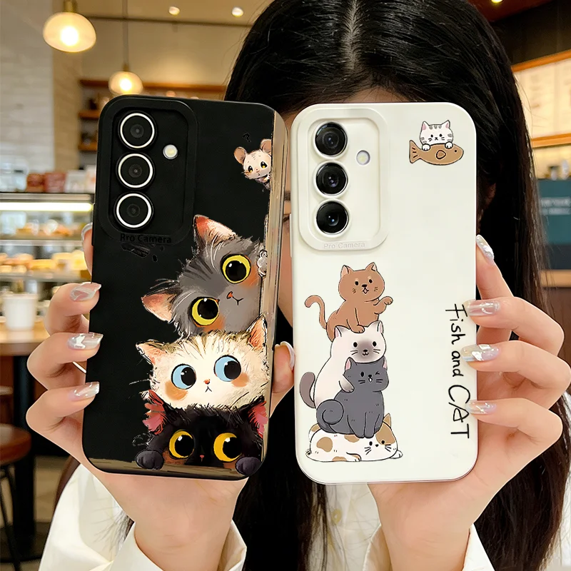 Galaxy S24 FE: Niedliche lustige Katzenmuster-Silikonhülle Funda