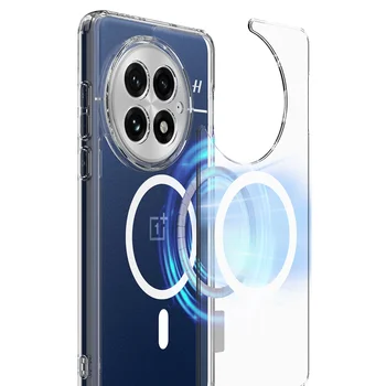 OnePlus 13: Hülle ELVEV, magnetisch, stoßfest, klar, kabelloses Laden, Acryl, transparent, PC-TPU-Telefonabdeckung