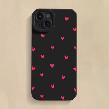 iPhone 16: Schwarze Liebesherz-Handyhülle stoßfeste Silikon-Softcover