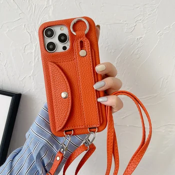 iPhone 13 mini: Handgelenkriemen Crossbody Lanyard Handyhülle Kartenhalter Brieftasche Lederhülle