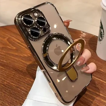 IPhone 13 Pro Max: Luxus-Magsafe-Halterungshülle Magnetring-Ständerhalter Klare TPU-Abdeckung