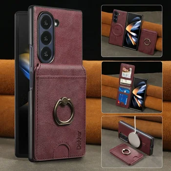 Galaxy Z Fold6: Brieftaschenhülle Fold 6 Fold 5 Fold4 Fold3 Kabelloses Laden Kartenfach mit Ring Handyhülle