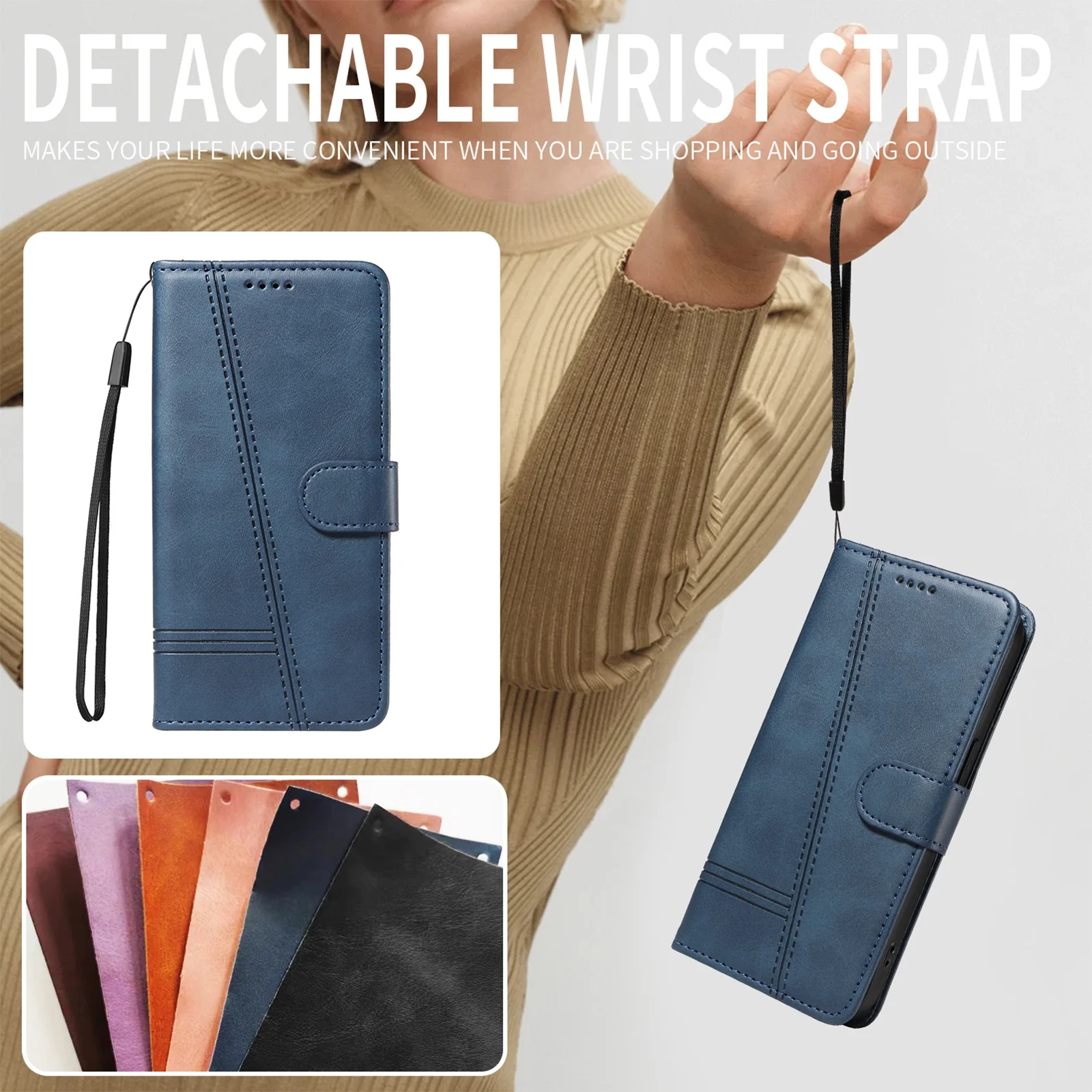 Line Lederhülle Handyhülle Flip Wallet mit Kartenfach und Ständer Handybuch-Cover – Bild 4