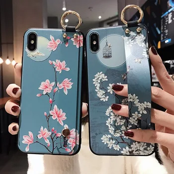 IPhone 15 Pro Max: Handgelenkschlaufe-Hülle Plum Blossom Soft TPU Phone Holder Cover