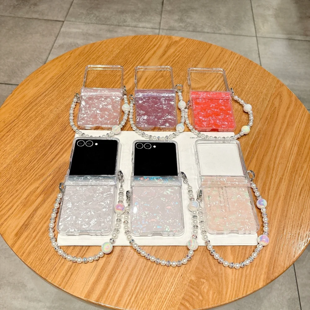 Luxuriöses Muschelmuster-Perlenarmband-Etui Flip Handgelenkskette Acryl-Hartschale – Bild 6
