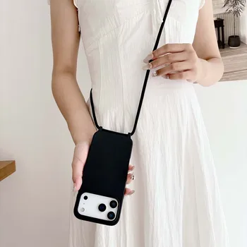 iPhone 14 Plus: Luxus Strap Lanyard Telefon Fall Candy Farbe weiche Silikon TPU Abdeckung Shell