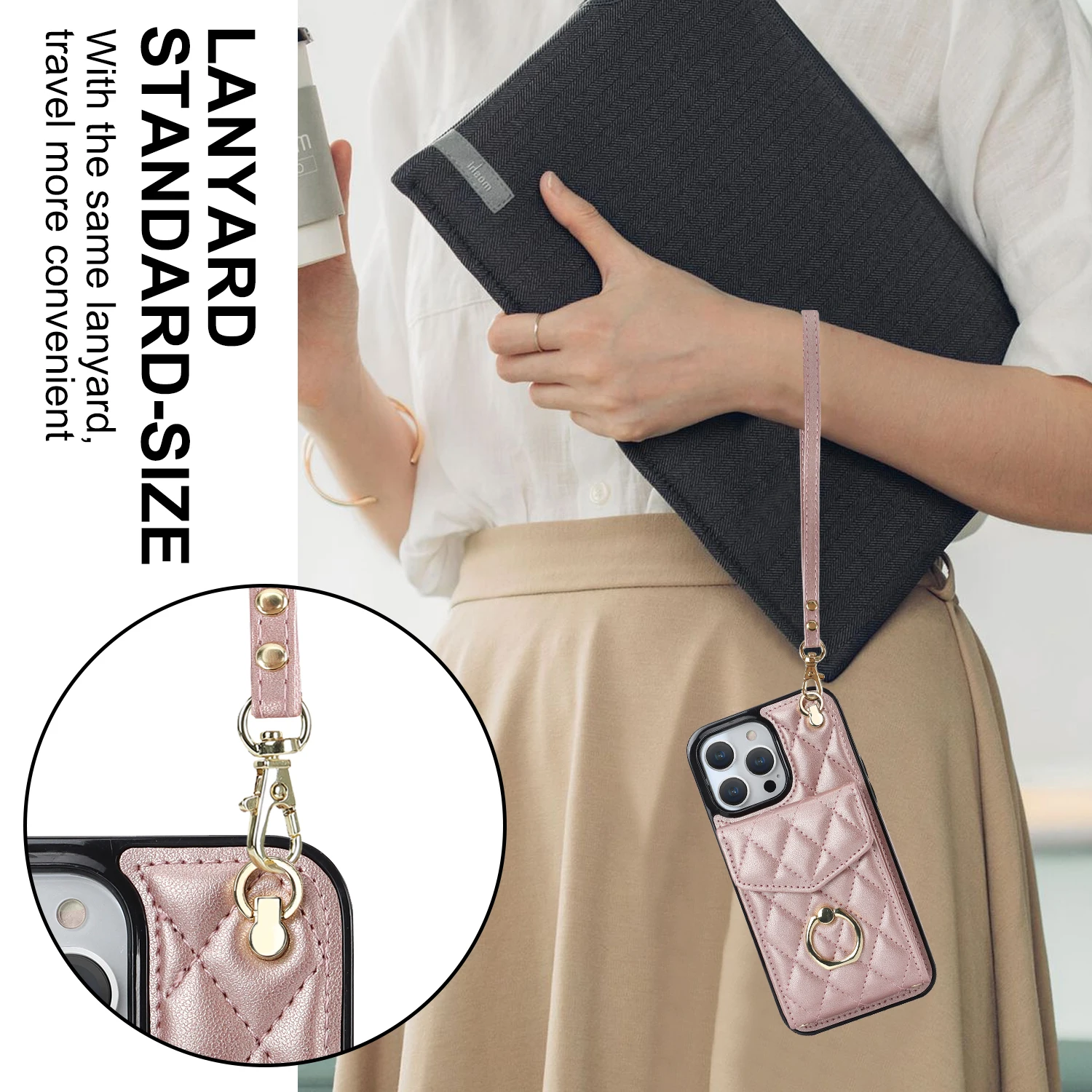Crossbody Lanyard Ringhalter Ledertasche Multi-Kartensteckplatz Wallet Cover – Bild 2