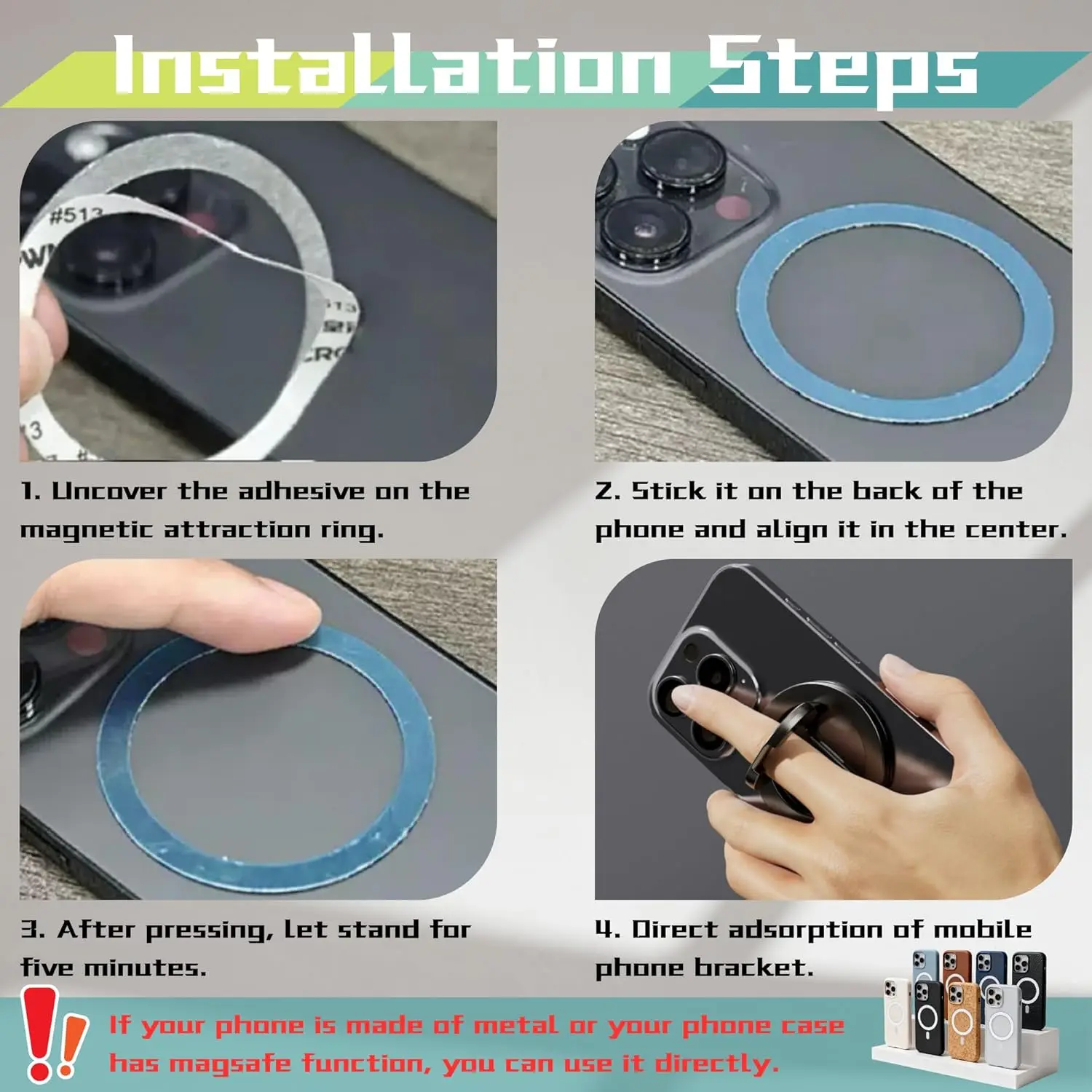 Magnetischer Handyhalter Ständer Verstellbarer Fingerring-Halter für MagSafe iPhone 17~12 Pro Max Abnehmbarer – Bild 3