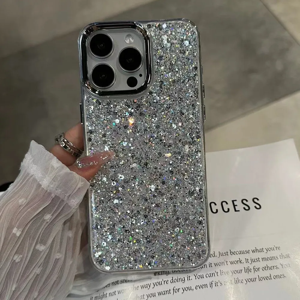 iPhone 16: Luxuriöse, glitzernde, stoßfeste Handyhülle, weiche Stoßstangenschutzhülle