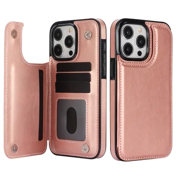 iPhone 16: Brieftasche Doppelknopf mit Kartensteckplatz Ständer Flip Ledertasche