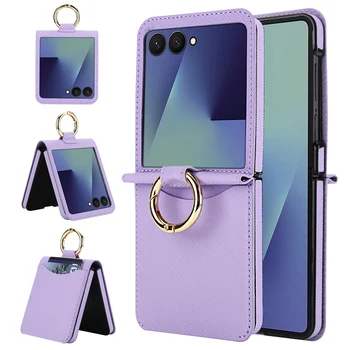 Galaxy Z Flip6: Leder-Handyhülle mit Kartenfächern und Ringhalter Flip7 Flip6 Flip5 Flip4, Geldbörsen-Abdeckung