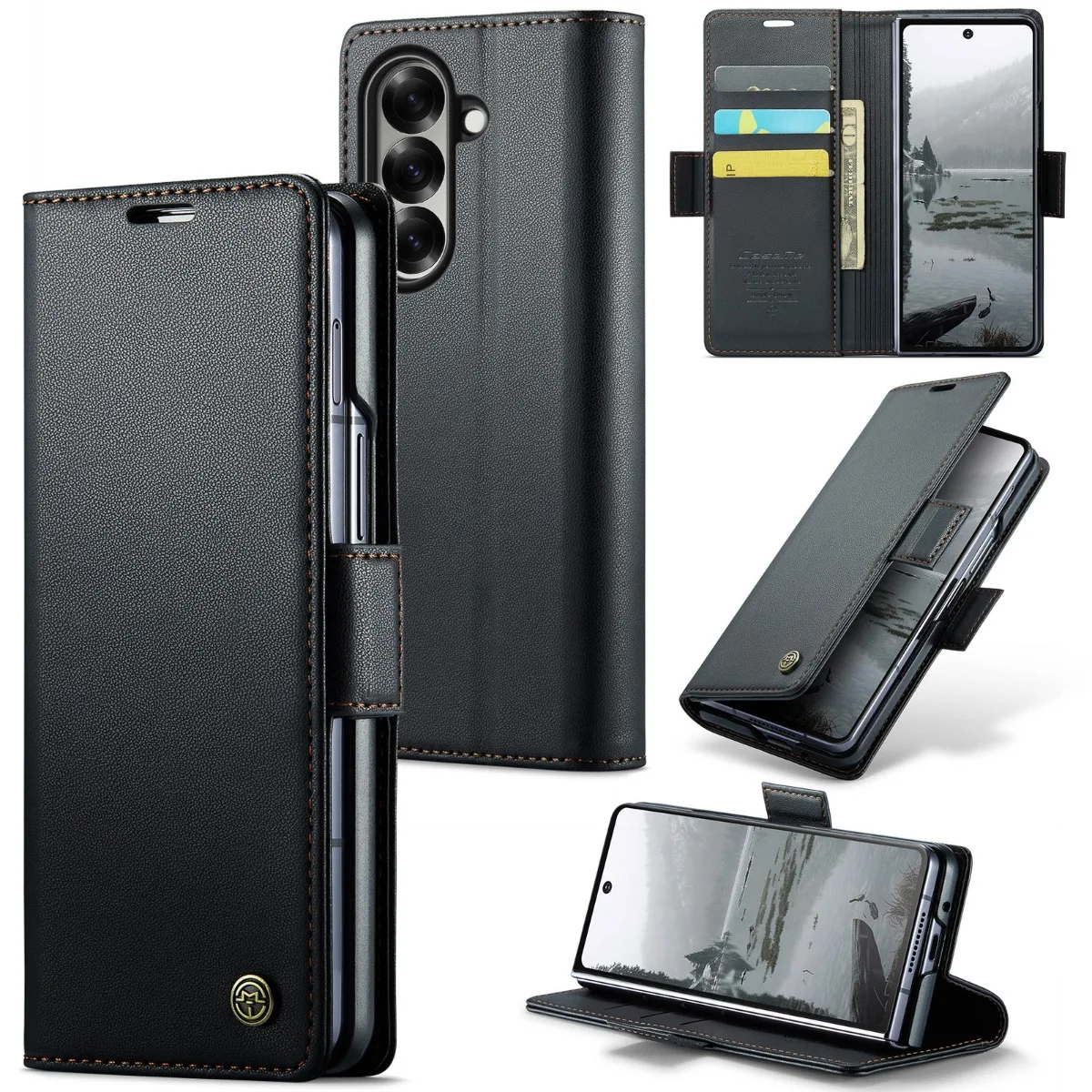 Galaxy Z Fold6: Magnetische Flip-Leder-Schutzhülle 7 6 5 Fold8 Fold7 5G Brieftasche mit Kartenhalter