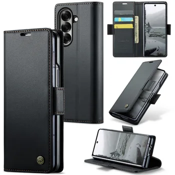 Galaxy Z Fold5: Magnetische Flip-Leder-Schutzhülle Fold8 Fold7 5G Brieftasche mit Kartenhalter